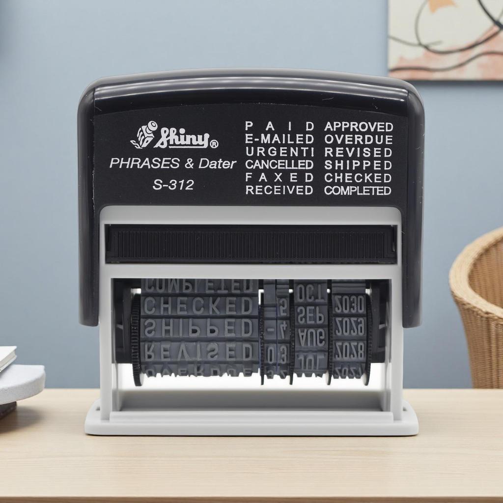 Shiny S-312 Self-Inking Date Stamp "PAID/RECEIVED" with 12 Adjustable English Date Groups