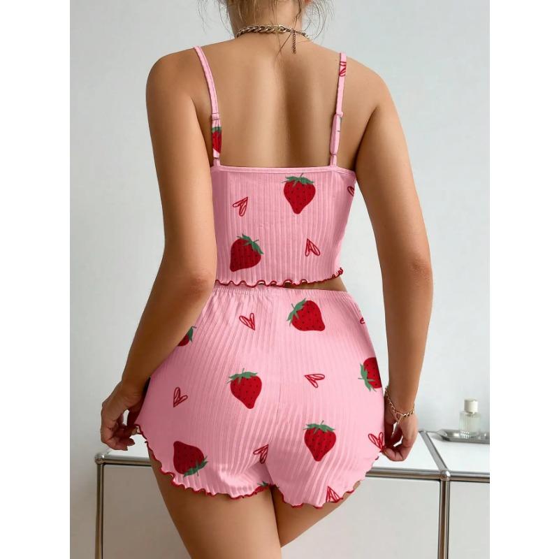 Sleepwear Women's Pajamas Set 2 Pieces Camisole Heart Love Printing Casual Tank Tops and Shorts Ventilate Soft Loungewear