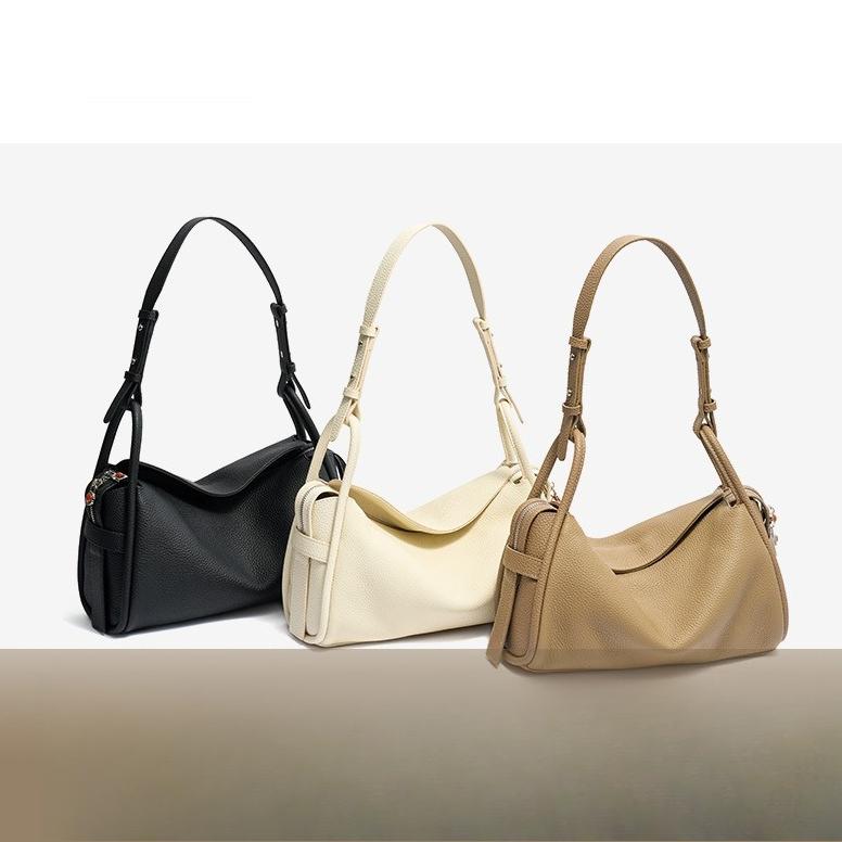 Minimalist Genuine Leather Hobo Shoulder Bag, Top Grain Cowhide Underarm Bag for Women