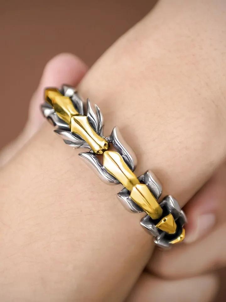 Ретро Голова Дракона Многоцветный Ручной Работы Дракон Линь Узор Дракон Панк Хип-Хоп Мужской Браслет