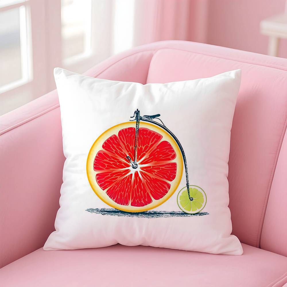 Fruit Orange Lemon Bicycle Pillow Case Anti-dustmite Pillow Invisible Zipper Silky Short Plush Sofa Cushion Cover