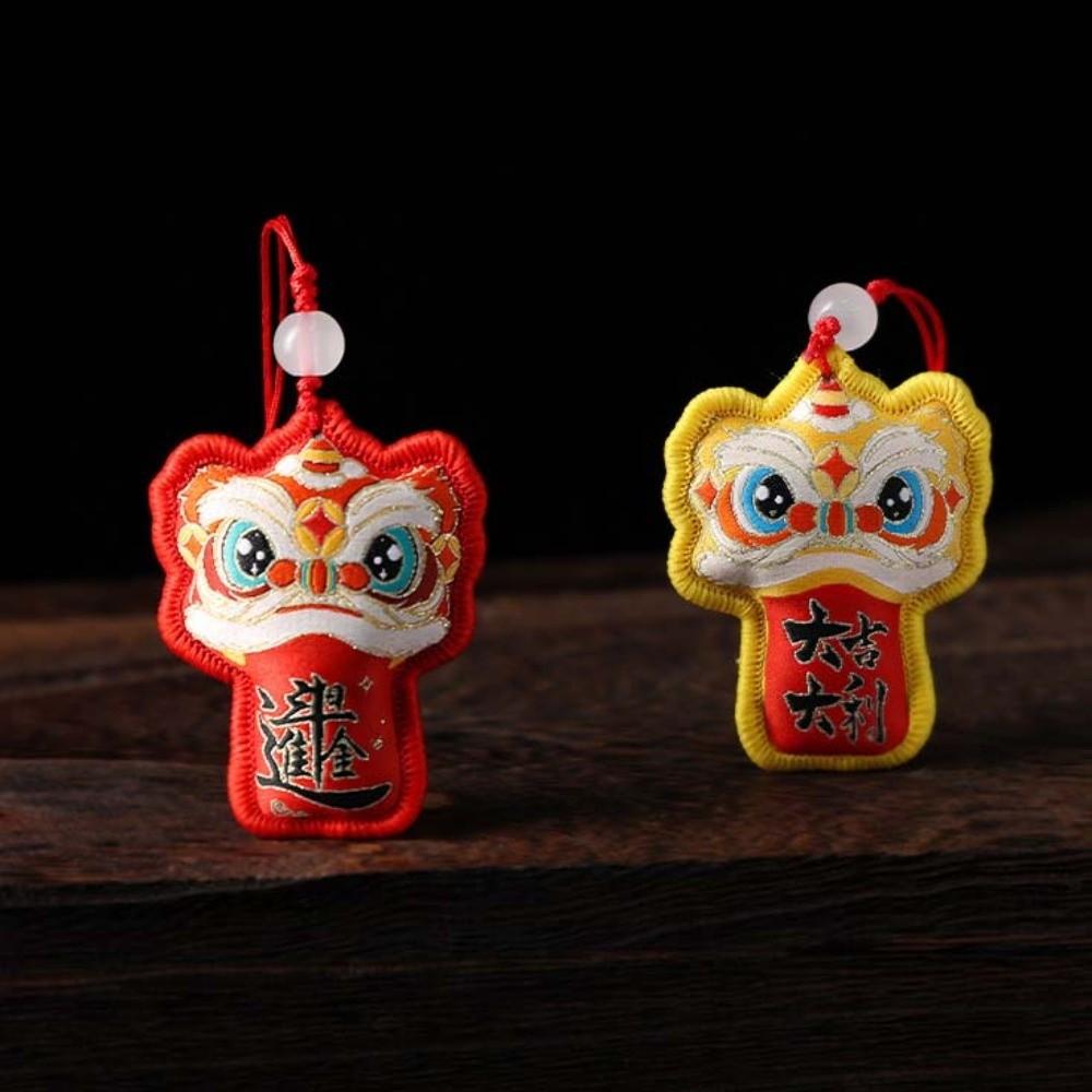 Chinese Style Lion Dance Embroidered Pendant Awakened Lion Hanging Decoration Temple Safe Amulet