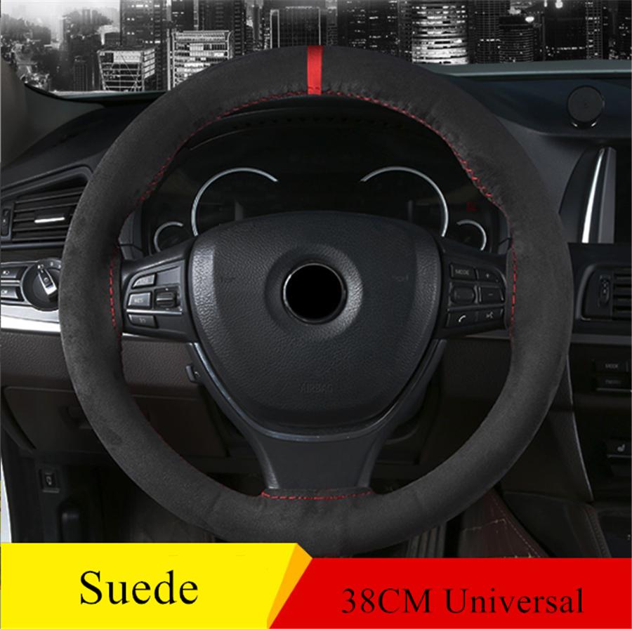 Car Suede Steering Wheel Cover Protector Anti-Slip For 37-38cm Outside Diameter