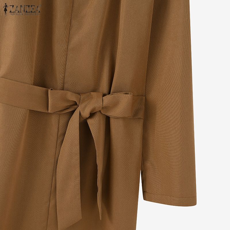 ZANZEA Женское повседневное платье-футляр с V-образным вырезом и длинными рукавами, однотонное