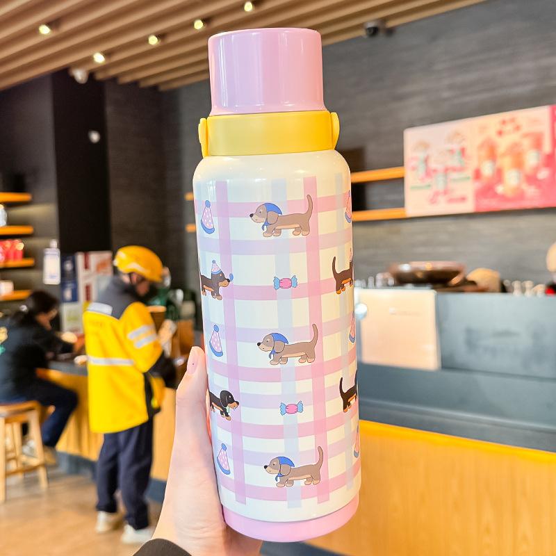New Ins Stylish Thermos Cup Girls Stainless Water Cup Big Cap Cartoon Portable Portable Portable Cup Durable Durable
