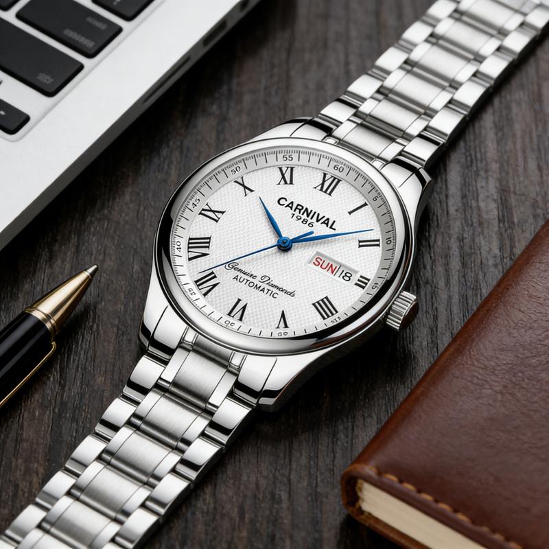 CARNIVAL Luxury Automatic Mechanical Watches Men Seagull Movement Date Waterproof Watch Stainless Steel Strap reloj hombre
