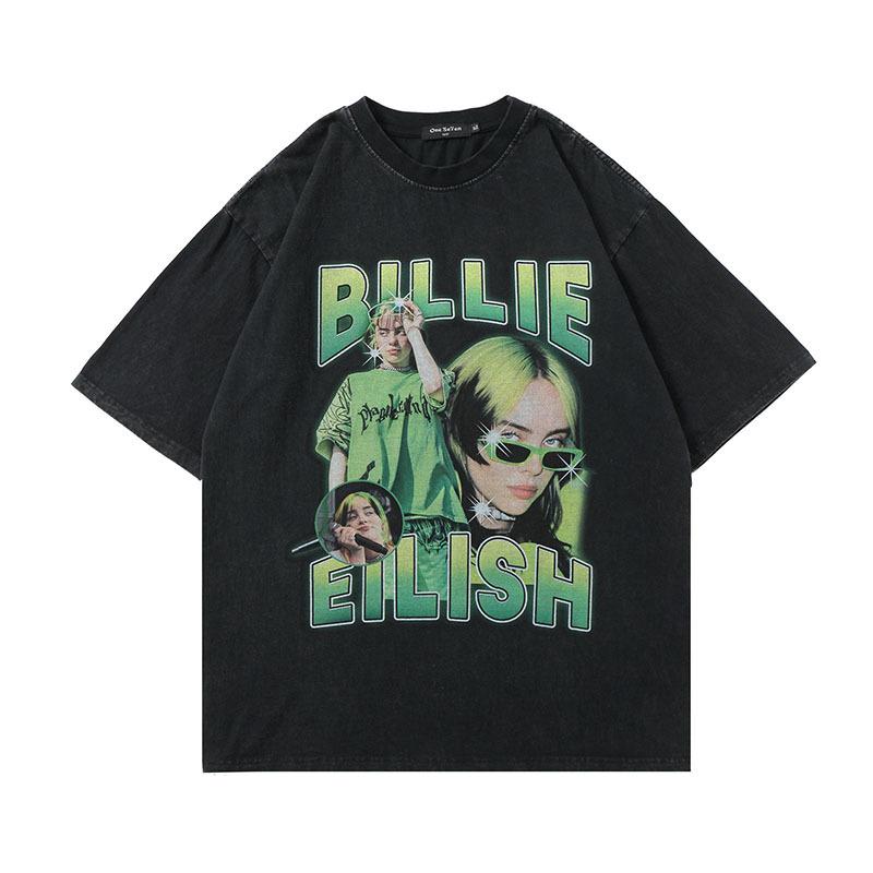 Винтажная футболка с принтом Billie Hip Hop Rapper, мужская и женская, уличная, с коротким рукавом, модная