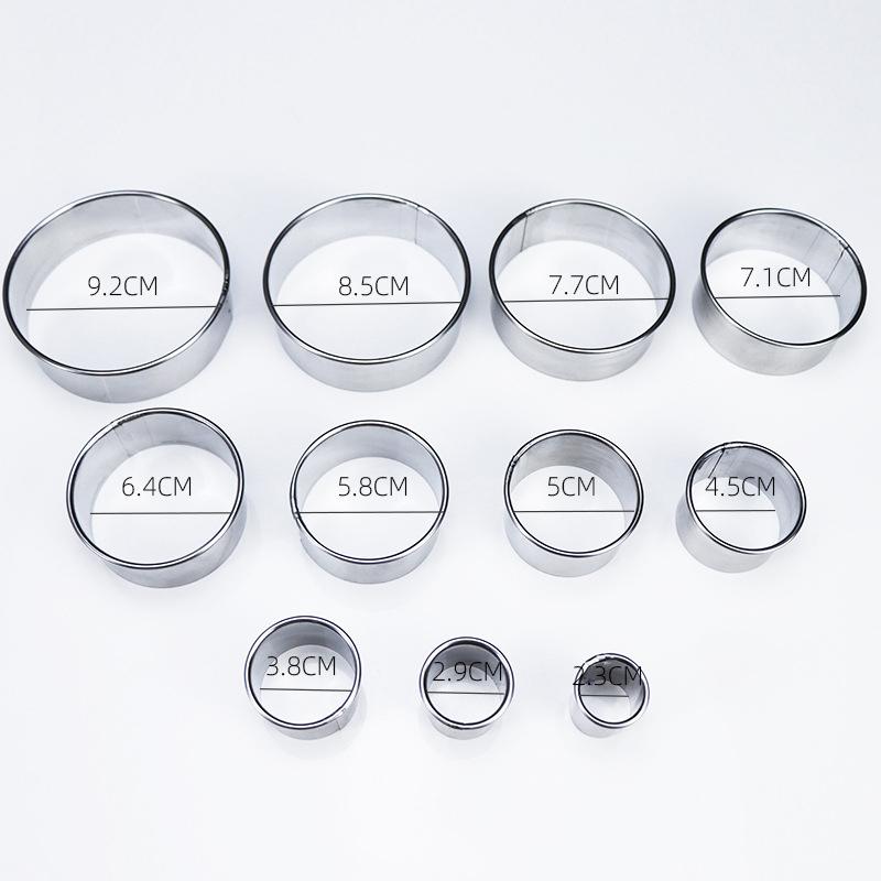 11pcs/Set Stainless Steel Round Cookie Moulds Practical Biscuit Cutters Circle DIY Mousse Cake Dessert Pastry Decorating Tool