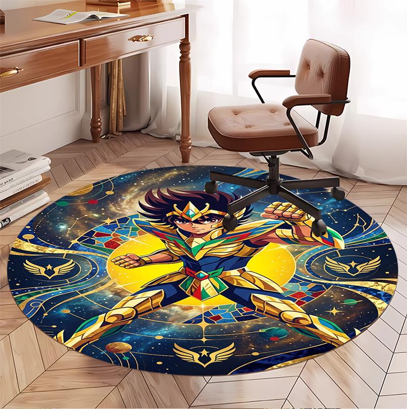 Saint Seiya Pattern Round Rug, Indoor/Outdoor Mat, for Picnic, Gameroom, Bedroom, Office, Living Room, Home Decor Carpet, Birthday Gift