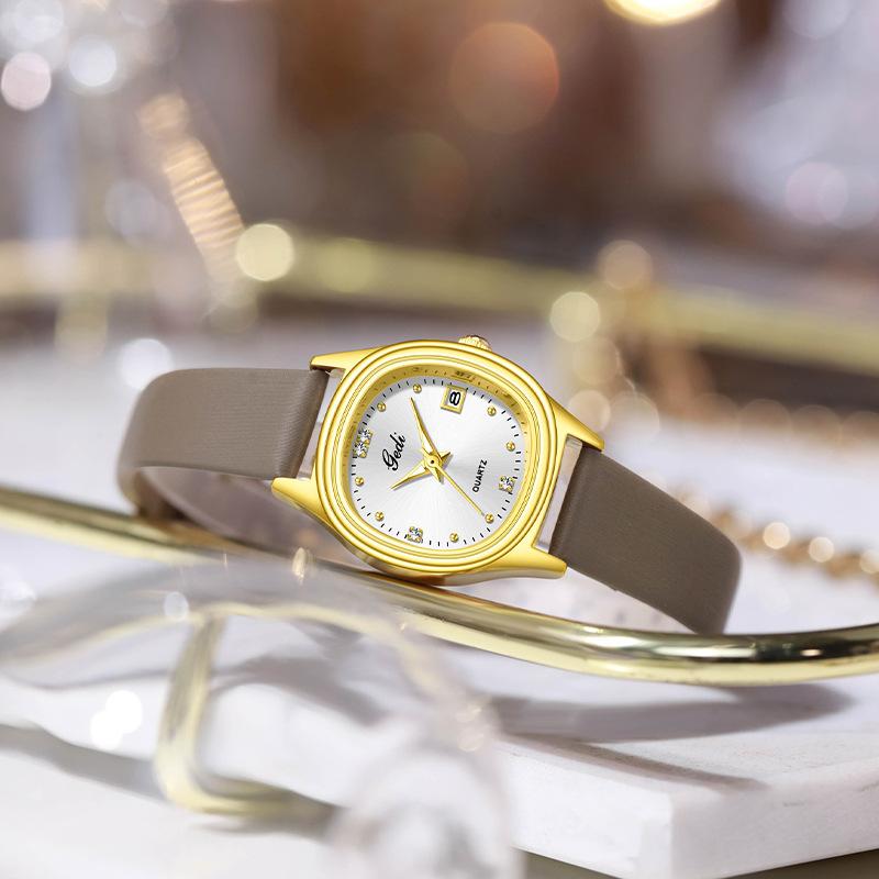 Маленькие студенческие часы Нишевые Высококлассные часы с календарем Женские Легкая роскошь Высокая ценность Овальные часы