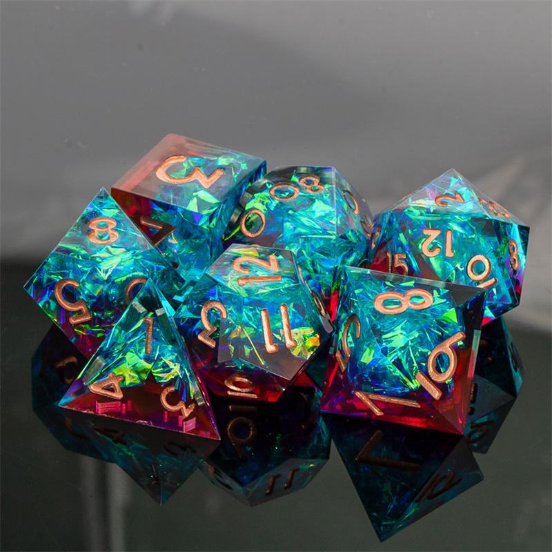 Набор кубиков из смолы с острыми краями ручной работы для TRPG, набор многогранных кубиков для подземелий и драконов, кубики из смолы D+D для настольных игр