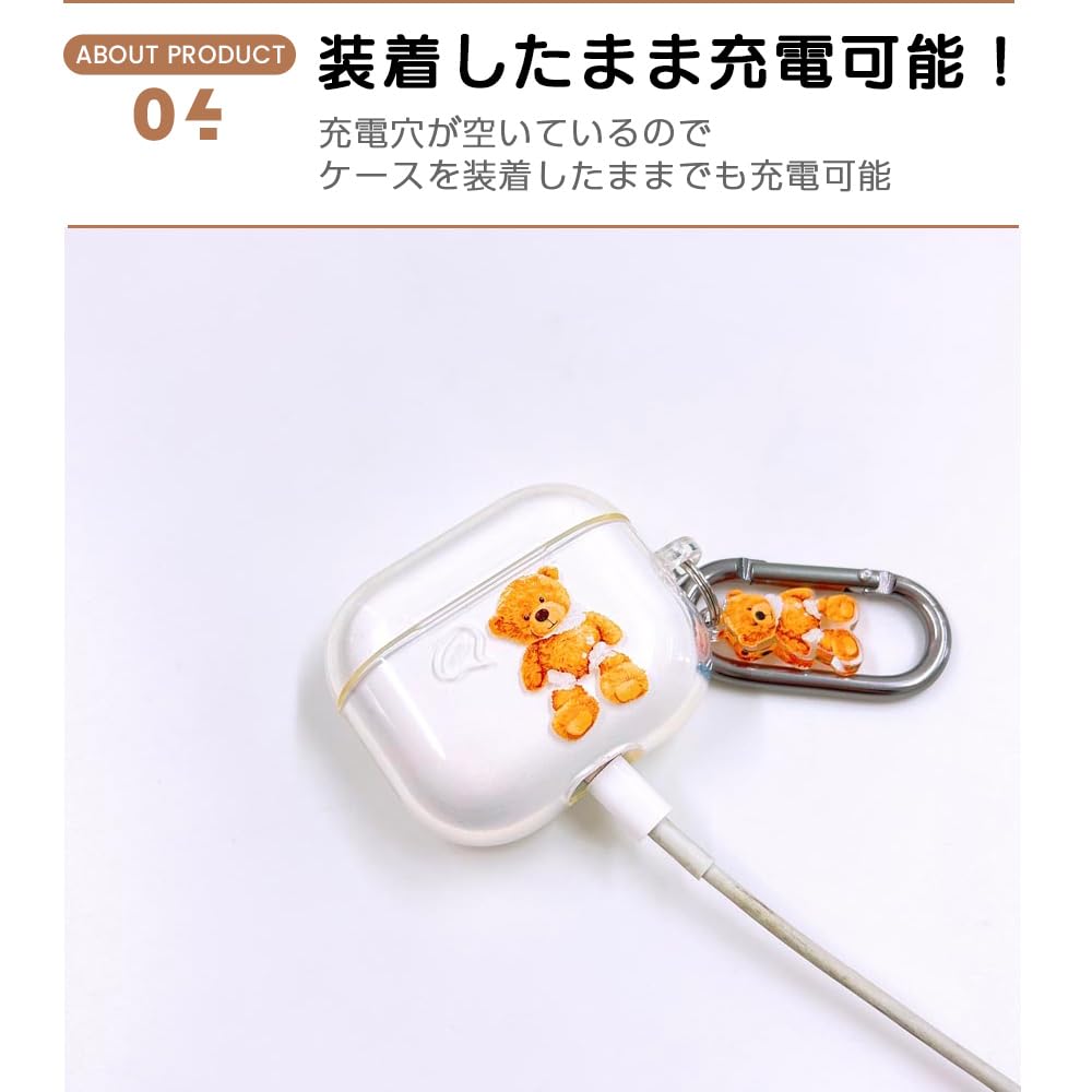 ONLYOU Airpods pro stylish Korean Airpods pro2 cute TPU teddy bear bear clear design Airpods pro cover couple matching earphone case carabiner hook