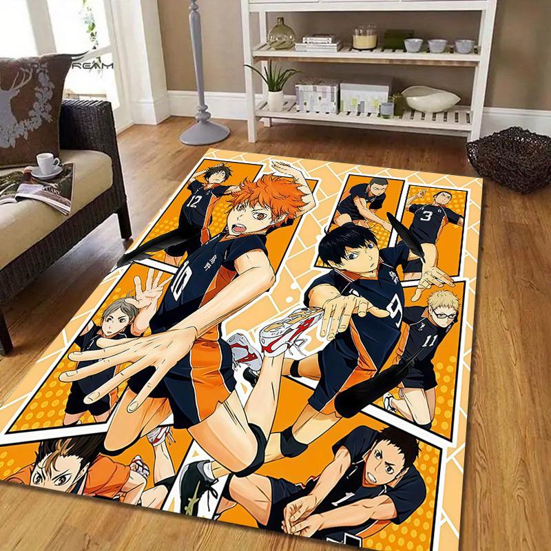 Haikyuu Flannel Pattern Square Carpet,Area Rug,Carpet Rug for Living Room Bedroom Sofa Playroom Decor,Non-slip Floor Mat