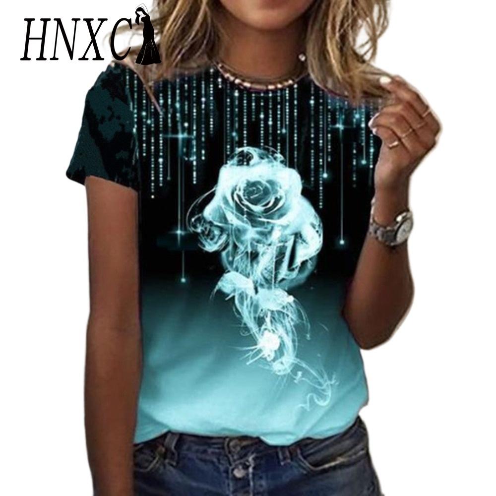 HNXC женские модные повседневные летние весенние блузки и рубашки с коротким рукавом и круглым вырезом с цветочным принтом