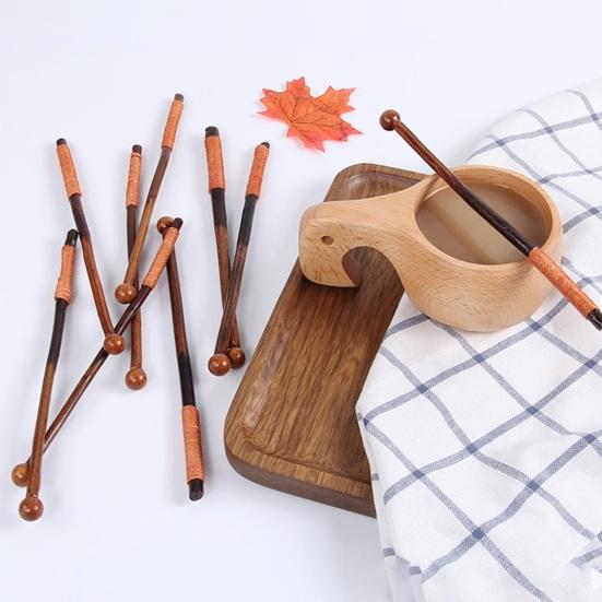 2Pcs Coffee Stirrers Reusable Beverage Mixer with Round Ends Fine Workmanship Natural Wood Stirring Rod for Cocktails