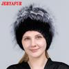 JERYAFUR Женская шапка из натурального меха норки, помпон из лисы, цветы кролика, стильная теплая модная зимняя шапка из натурального меха для девочек, вязаная
