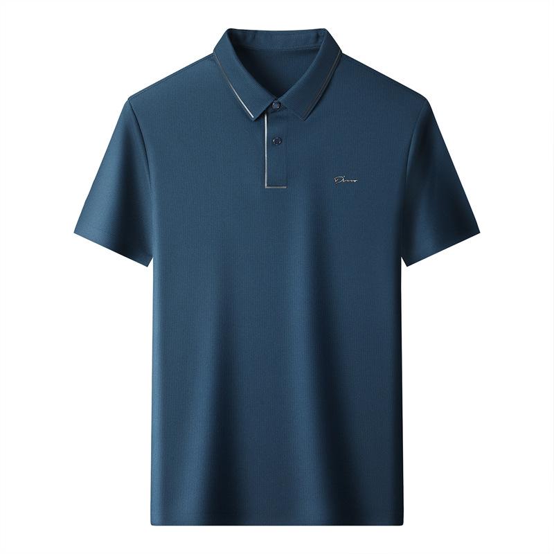 Summer High-Elastic Men'S Short-Sleeved Polo Shirt Printed Casual Loose Thin Breathable Undershirt