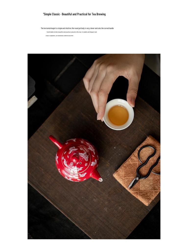 Красный керамический чайник Сиши - Элегантный китайский стиль для женщин, на одну порцию, с цветной глазурью
