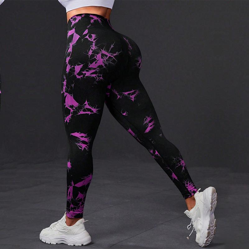 Tie Dye Sports And Fitness Pants For Women, High Waisted Peach Lifting Buttocks, Seamless Printed Running Yoga Pants, Shaping Pants For Women