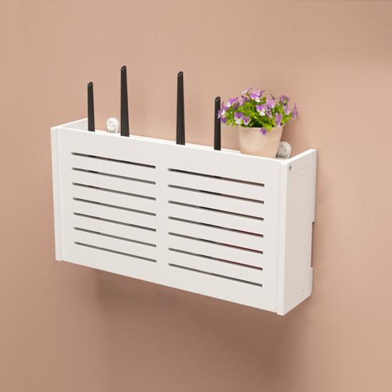WiFi Router Storage Box Wall Mount Wooden Router Shelf Organizer Power Strip Cable Management Hider Rack for Modem Cable Router Cover