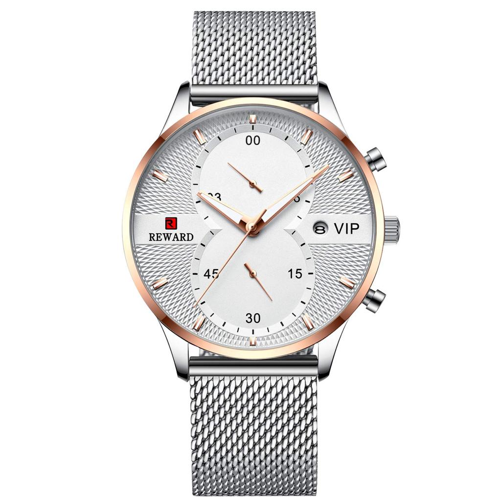 RORIOS Men's Multi-Hand Analog Watch, Stylish Quartz Movement with Mesh Band, Waterproof Sport Watch, Perfect Gift, Silver