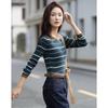 Women's Autumn Striped Slim-fit Knit Sweater with Merino Wool Blend