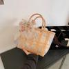 Summer Women Lace Bow Transparent Handag Large Capacity Beach Casual Woven Shopping Basket Tote Bag