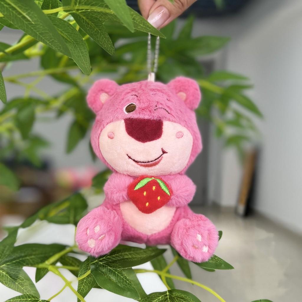 Pink Strawberry Adorable Bear Plush Toy Pendant Keychains Bags Accessories Girls
