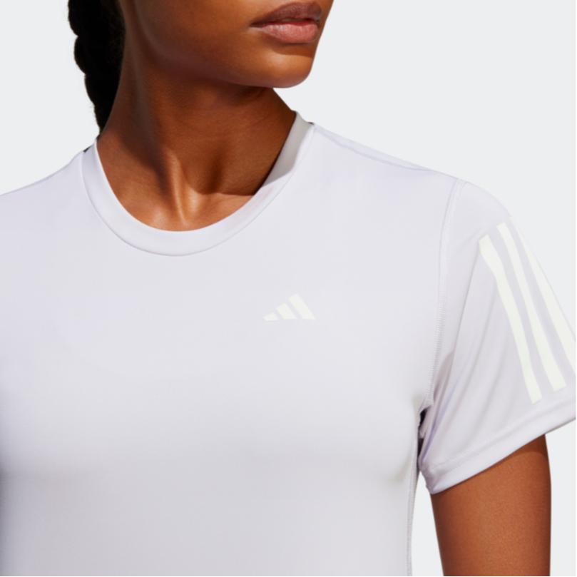 adidas Футболка с коротким рукавом и принтом логотипа Own The Run в полоску, женские топы, светло-фиолетовый цвет IC5192