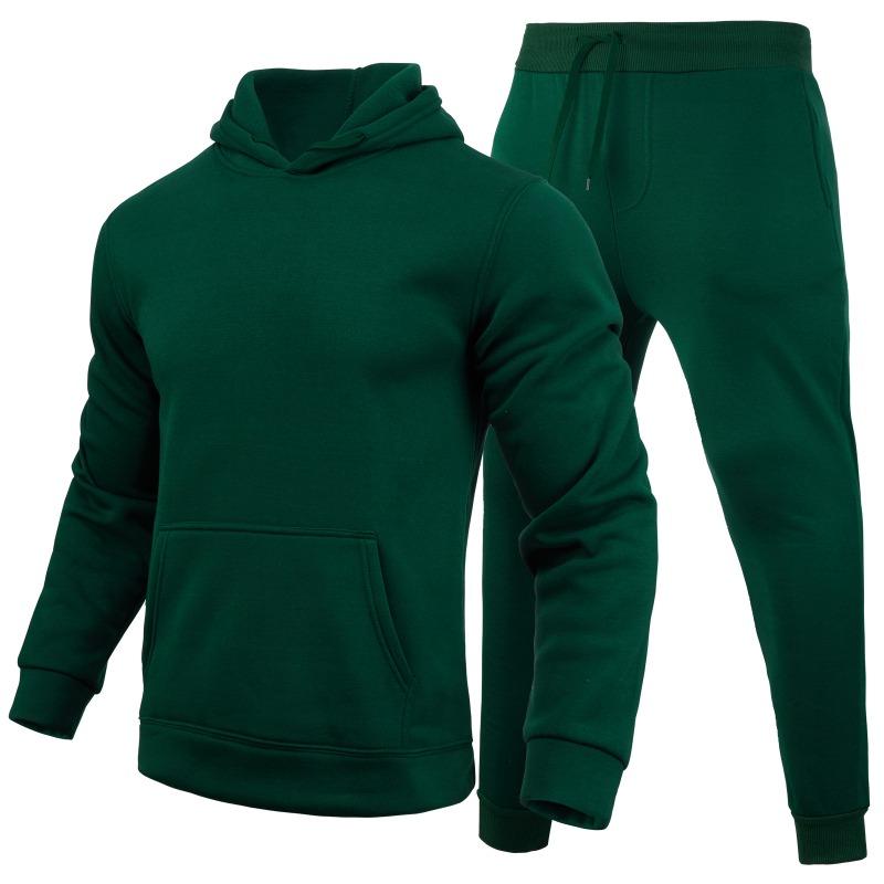 Весна-Осень Slim Fit Однотонный комплект с капюшоном Urban Casual Pullover Мужская одежда Комплекты с брюками