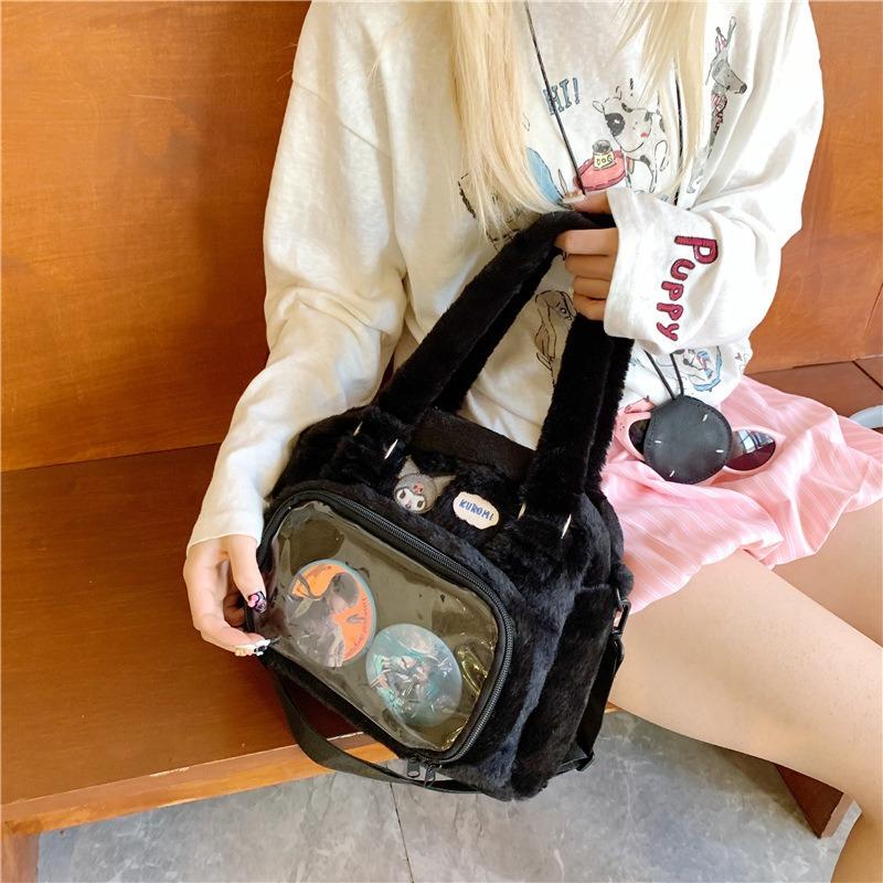 New Niche Design Cute Big-eared Dog Plush Shoulder Bag Cartoon Cute Transparent Bar Woman