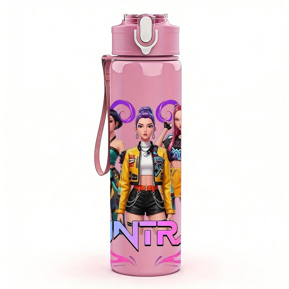 1PC Bright Color Girl Party Squad Print 750ml Color Plastic Sports Water Bottle Leakproof Flip Straw Lid Suitable for Sports Office Home Use