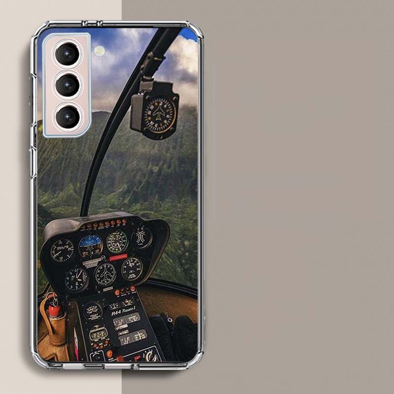 Deluxe Helicopter Fighter Cockpit Phone Case For Samsung Galaxy S25 Edge S24 S23 FE S21 S20 S10 Plus S22 S26 Ultra Cover Clear C
