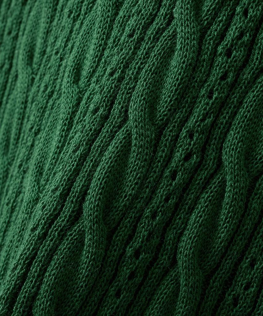 BLOND9 Cable Punched Short Sleeve Round Knit_Forest Green