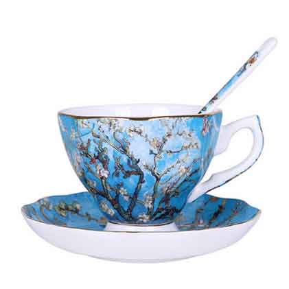 Van Gogh Art Painting Coffee Cups aand Saucer The Starry Night Sun flowers The Sower Irises Saint-Remy Coffee Tea Cups Mugs Set