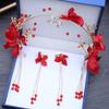 Women Fashion Red Flower Decoration Bridal Tiaras Headband Headpiece Wedding Crowns Earring Jewelry Hair Accessories for Women