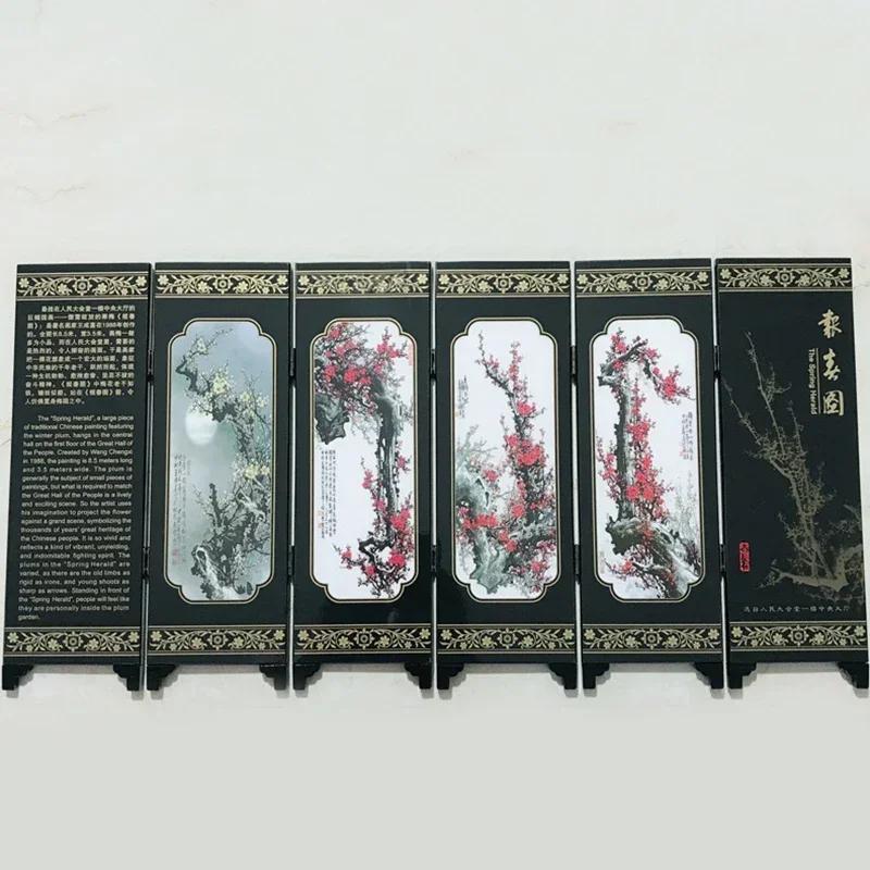 48x24 см Мини складной экран в китайском стиле Подарочный вид для дома Украшение для стола Кукольная комната Разделитель 6 панелей Деревянный экран