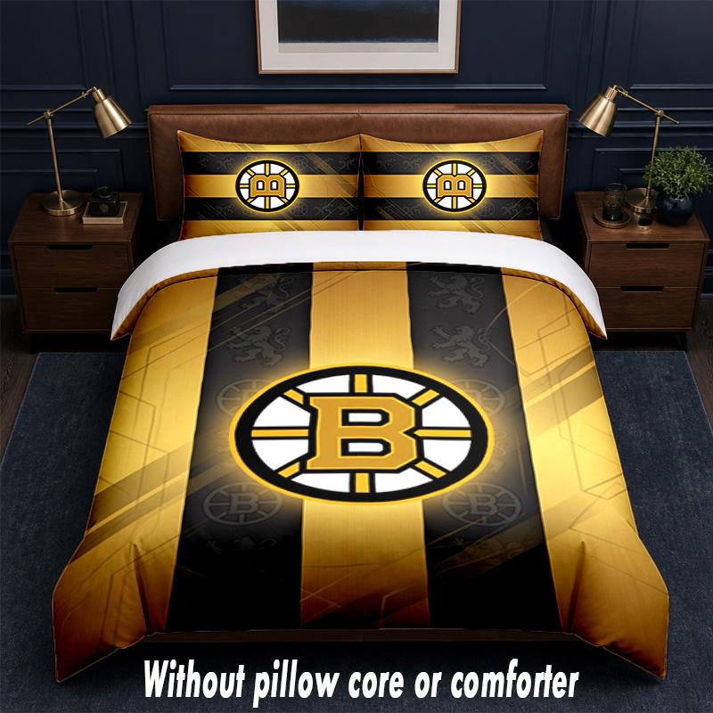 Boston Bruins Design Bed Bedding Set 1 Duvet Cover + 2 Pillowcases Soft Breathable Household Bed Linens