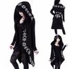 (wig) Women Long Sleeve Punk Moon Print Hooded Black Cardigan Jacket Coat Plus Size