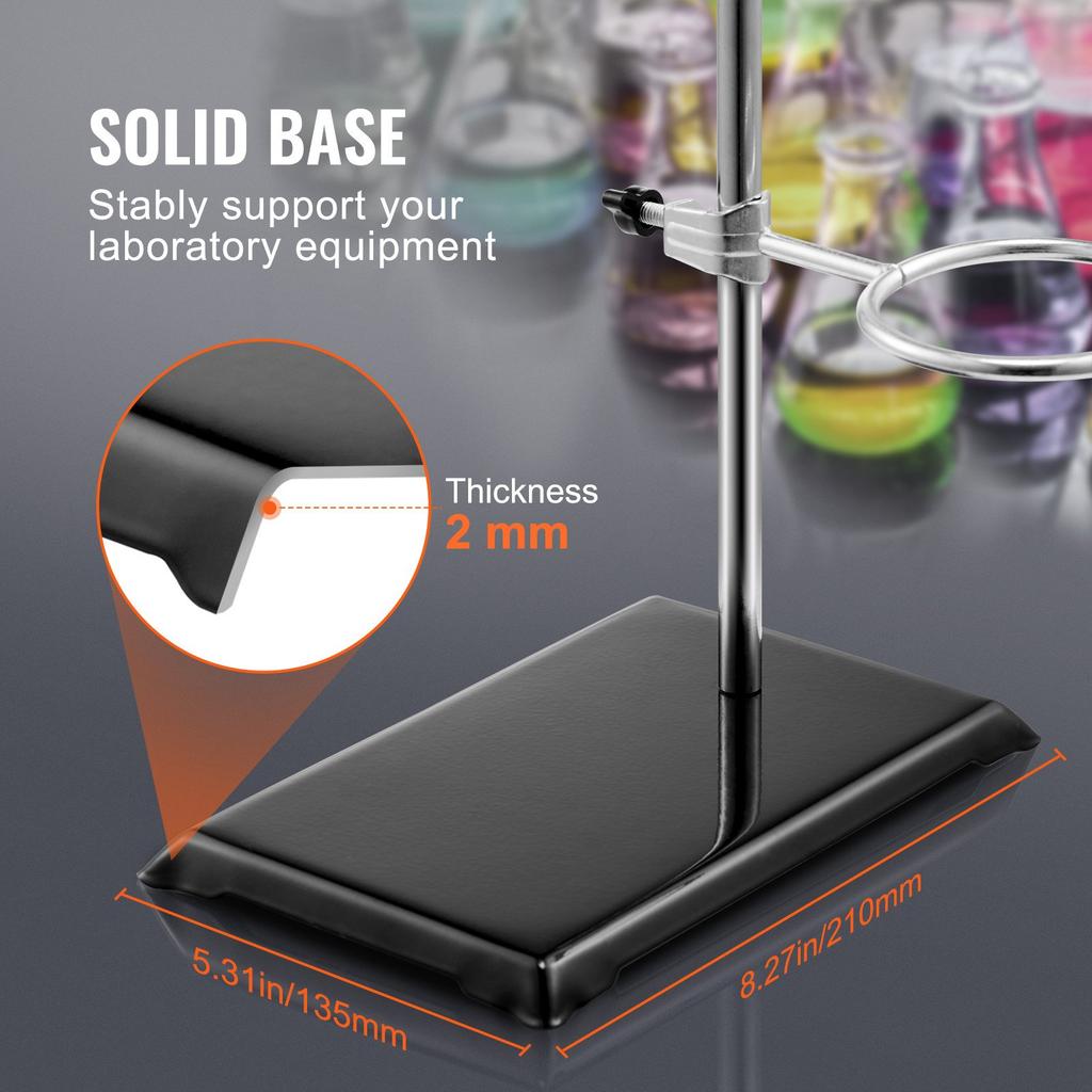 VEVOR Lab Stand Support, Laboratory Retort Support Stand 2 Sets, Steel Lab Stand 59.9 cm Rod and 21.1 x 13.5 cm Cast Iron Base, Includes Flask Clamps