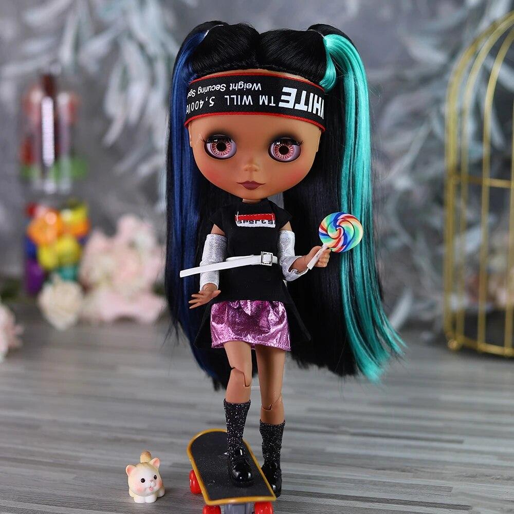 ICY DBS Blyth Doll Ball Joint Body Colorful Hair Black Skin Matte Face Nude Doll and Set Doll Dress Up Game Gift Fot Girl