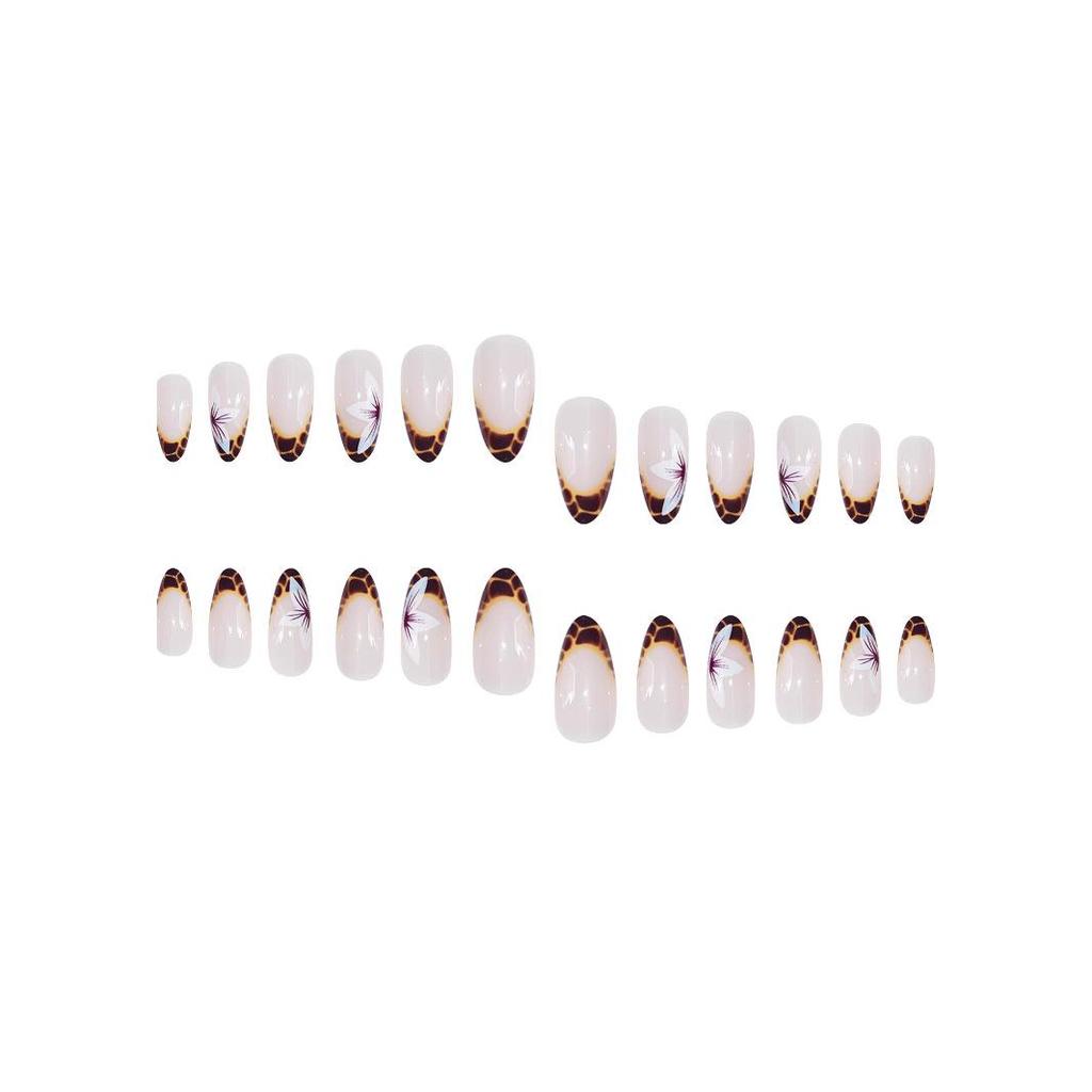 Съемные короткие накладные ногти миндалевидной формы в европейском и американском стиле: Сладкий, Крутой Дизайн с Цветами и Леопардовым Принтом