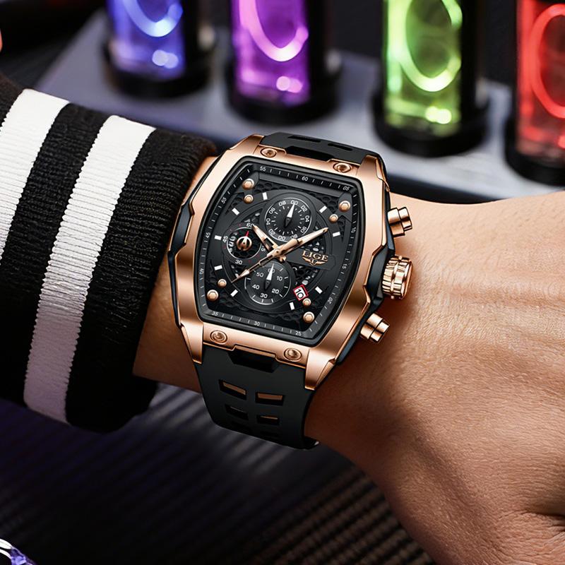 Relogio Masculino LIGE Mens Watches Luxury Waterproof Quartz Wristwatch Luminous Date Sports Silicone Chronograph Man Watches
