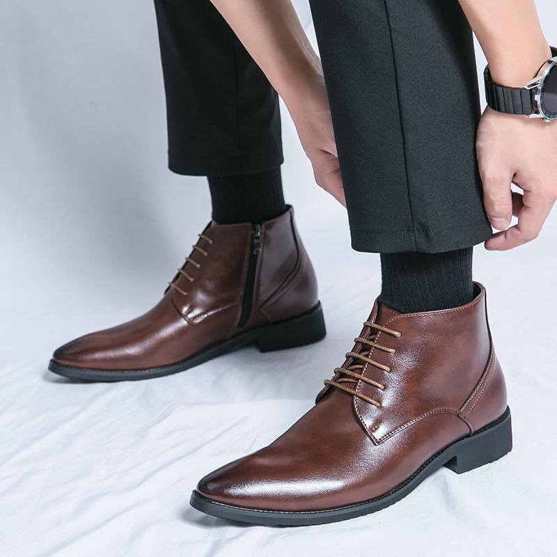 Модные универсальные мужские ботильоны на шнуровке, короткие деловые туфли, формальные туфли с высоким берцем, классические мужские кожаные ботинки в стиле ретро