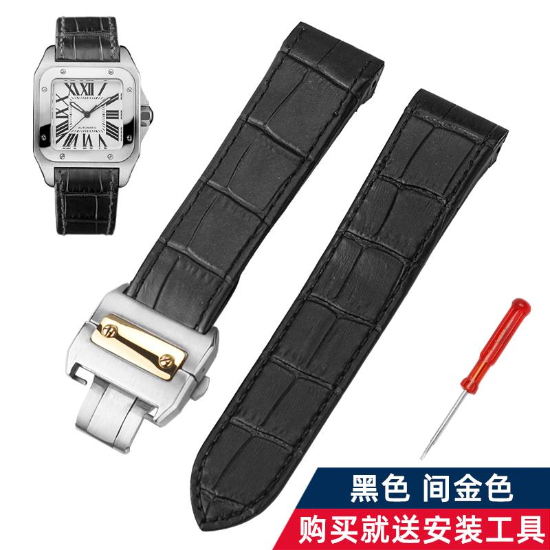20 23 мм Высококачественный кожаный ремешок для часов Для Cartier Santos Ремешок из коровьей кожи Santos 100 Мужские Женские Складная пряжка Аксессуары для браслета