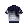 Polo Loose Fit Striped Terry Polo Shirt Women Tops Navy-Blue WMPOKNINCU20392-410
