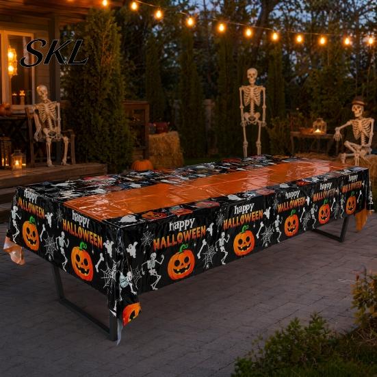 Festive Tablecloth Happy Halloween Disposable Tablecloth, Spooky Pumpkin Ghost Skeleton Waterproof Party Decoration Table Cover for Kitchen