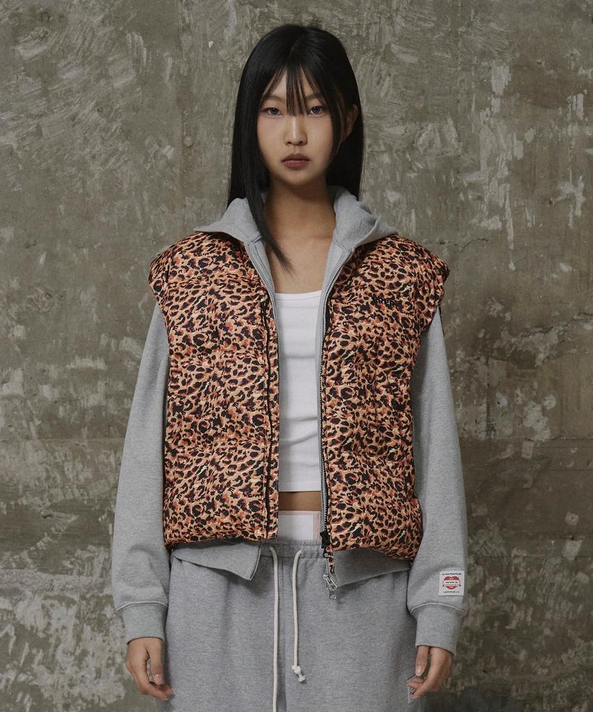 Erer Leopard Print Down Vest Orange