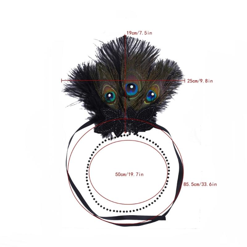 Feathered Headband Headpiece for Women Masquerade Prom Wedding Parties 1920s Flapper Cosplay Accessories