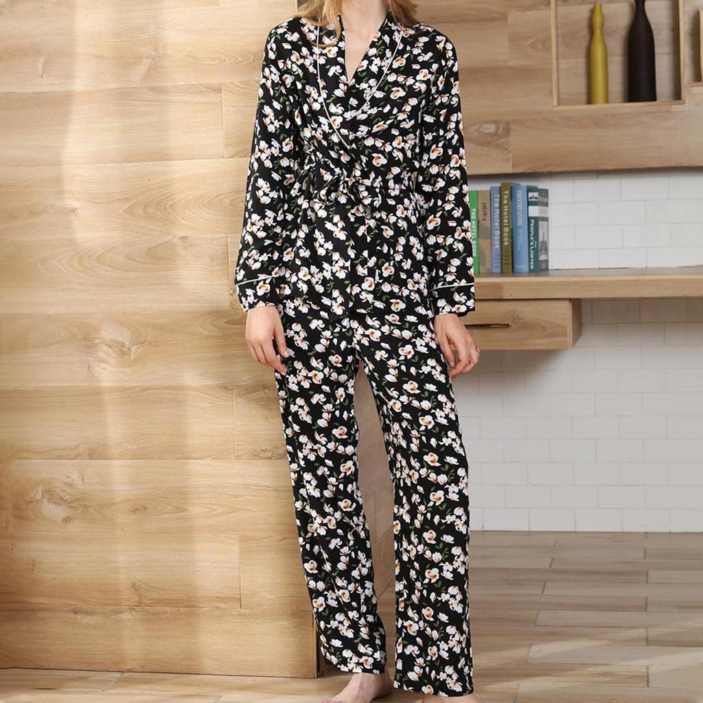 Women's Homewear Autumn and Winter Casual Pajamas Loose Tie Robe Trousers Suit